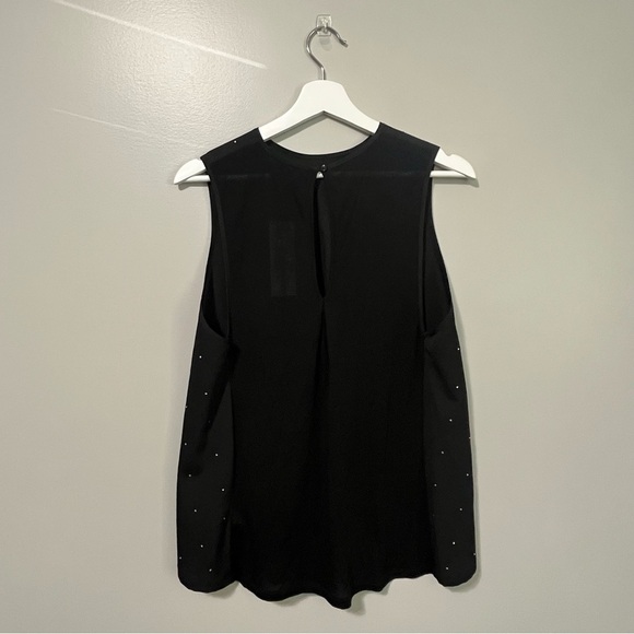 French Connection Black Sleeveless Sheer Front Rhinestone Blouse - Picture 5 of 9